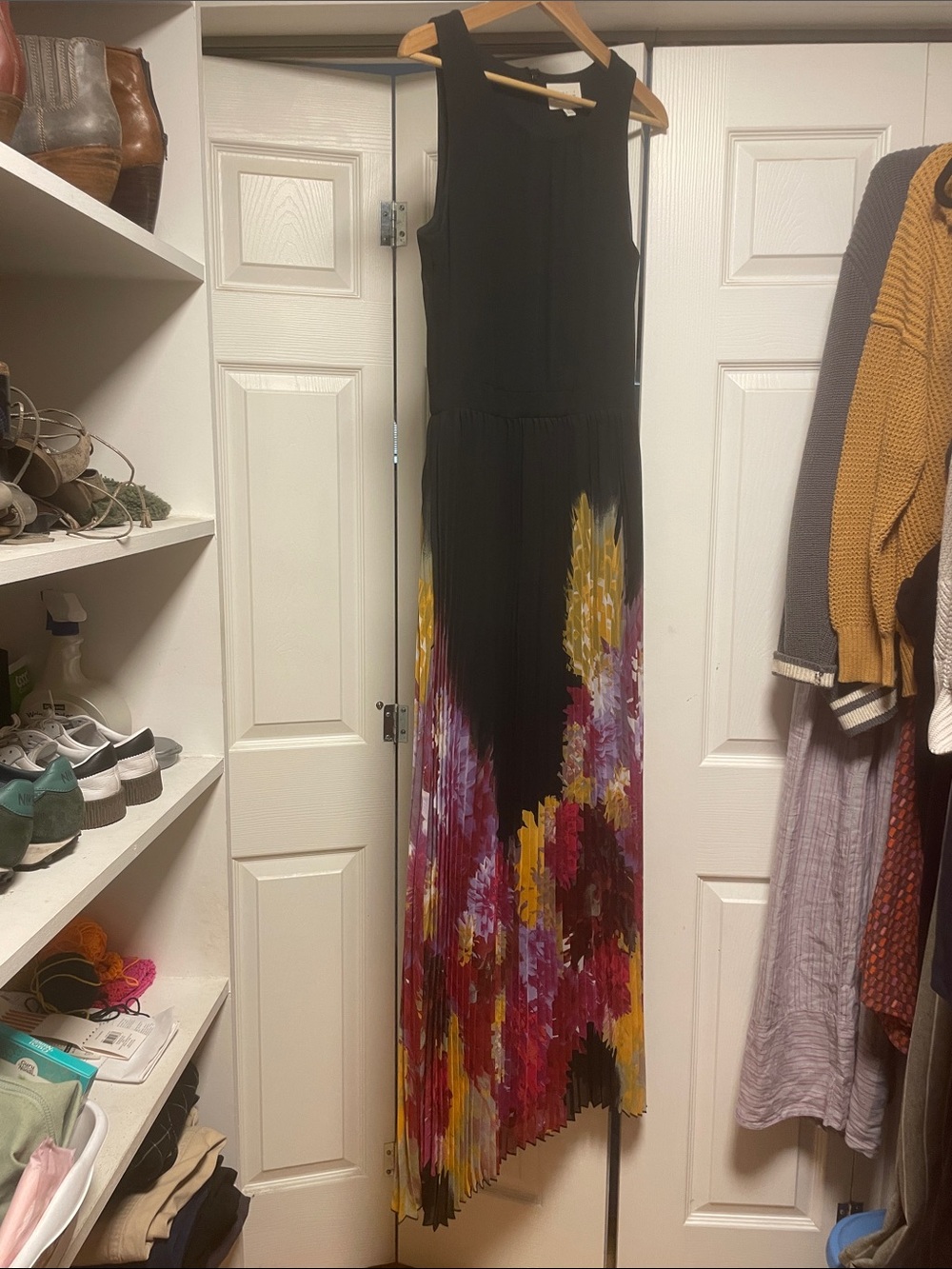 Sabine Black Maxi Dress with Yellow, Pink & Burgundy Floral Print